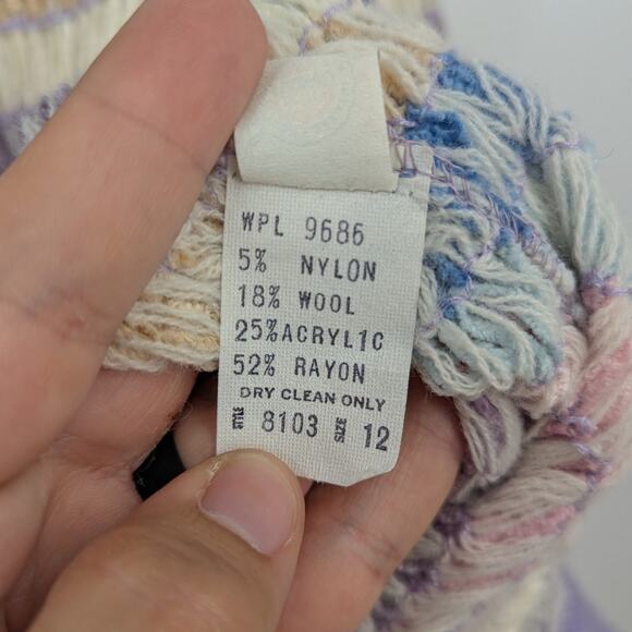 VTG Pastel Scharder Sport Knit Ruched Sz 12 Striped Sweater Indie Y2K 80s Ribbed - Picture 5 of 6